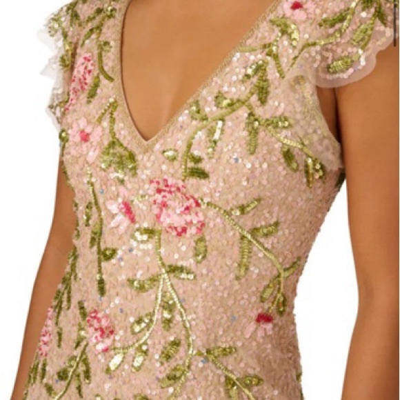 Adrianna Papell Dresses & Skirts - Adrianna Papell Floral Godet Long Gown Champagne - Pink, Green Embellished Dress